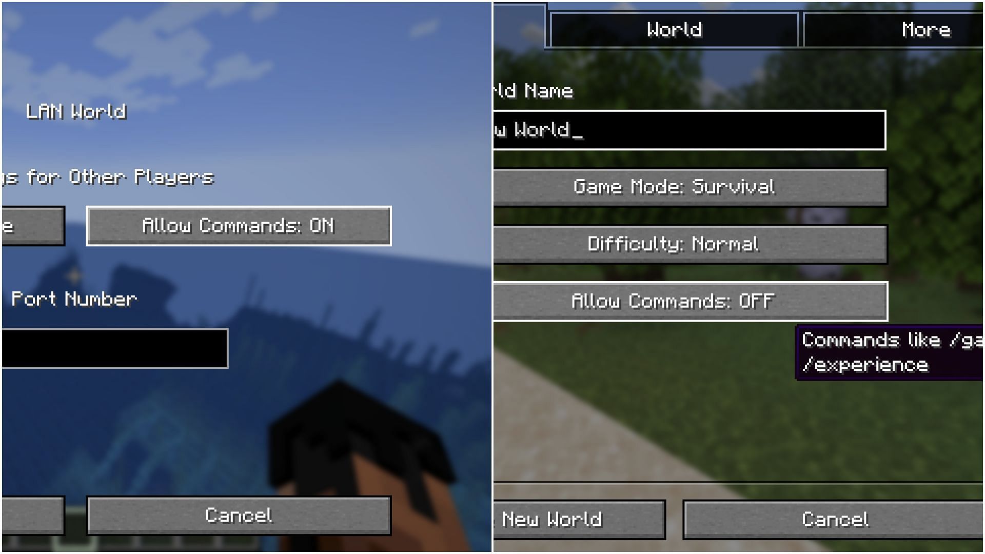 Allow commands in a new world (Image via Sportskeeda Gaming || Mojang Studios)